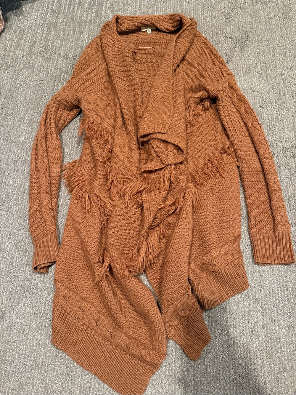 Vici small Rust Fringe Open-Front Women's Sweater Cardigan